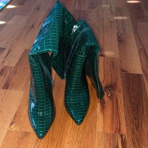Green crocodile knee high Boots